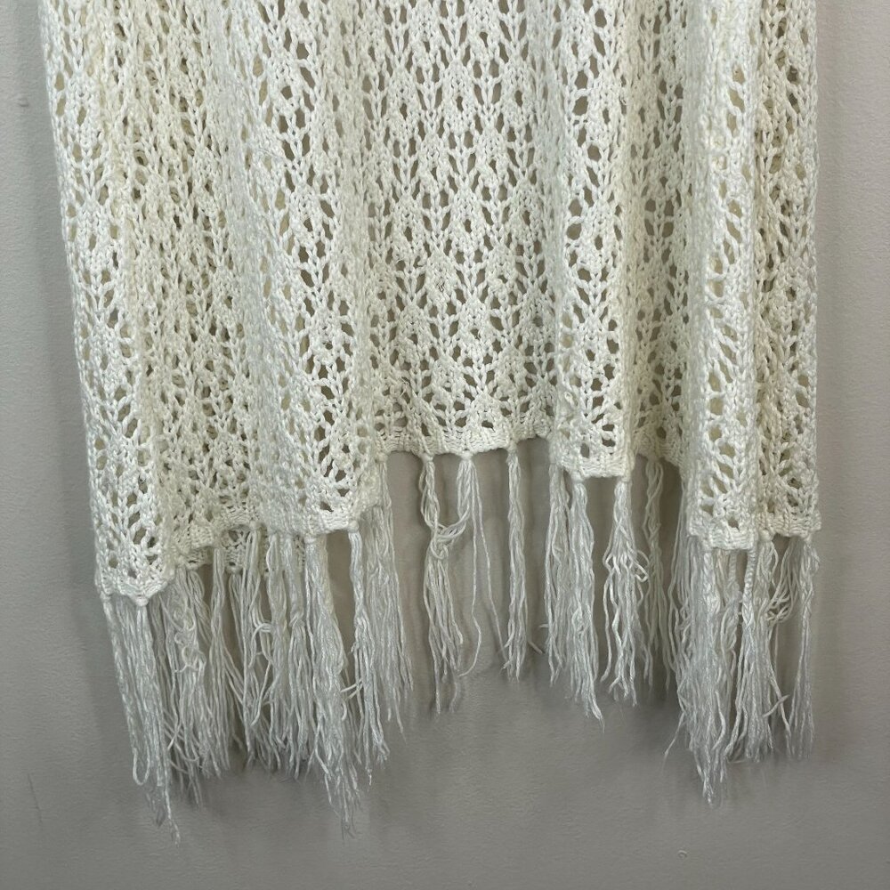 Pink Rose Crochet Sweater Vest Womens Medium Festival Hippie Longline Fringe - Picture 8 of 12